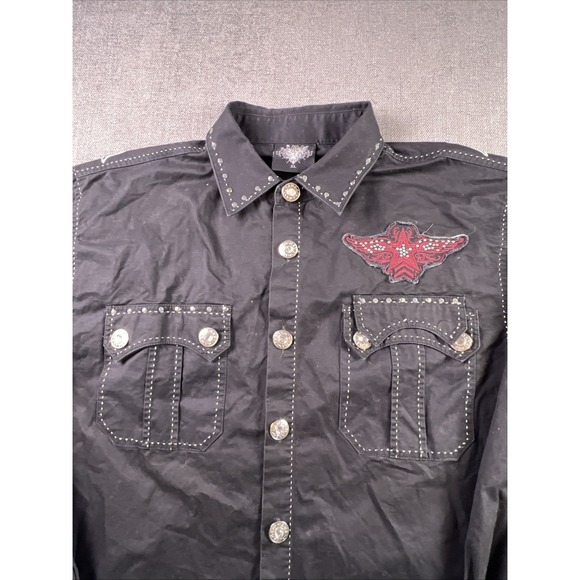 Vintage Hama Shirt Men's XL Embroidered Studded Jeweled Rhinestone Black Y2K - Picture 6 of 10